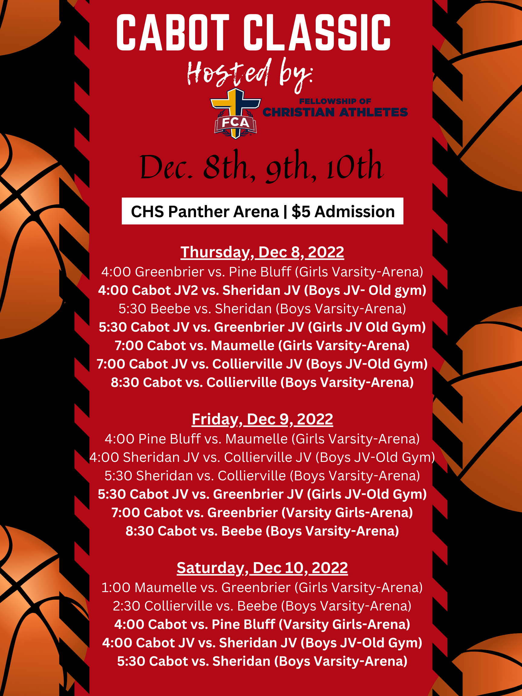 2022 Cabot Basketball Classic Schedule